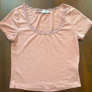 pink bow laces neck top
